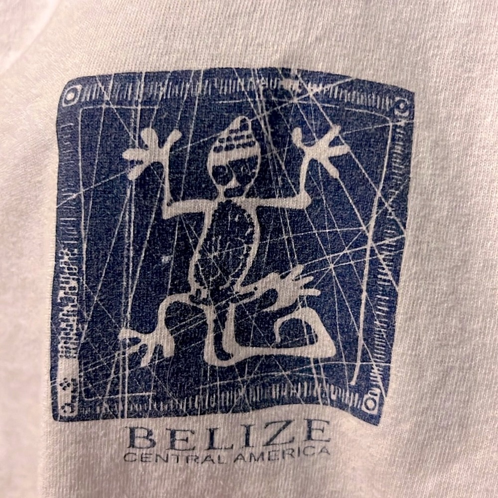 BELIZE 100% COTTON WHITE/BLUE LIZARD GECKO 🦎 FRINGED ISLAND TSHIRT Women’s 2X - Picture 6 of 9